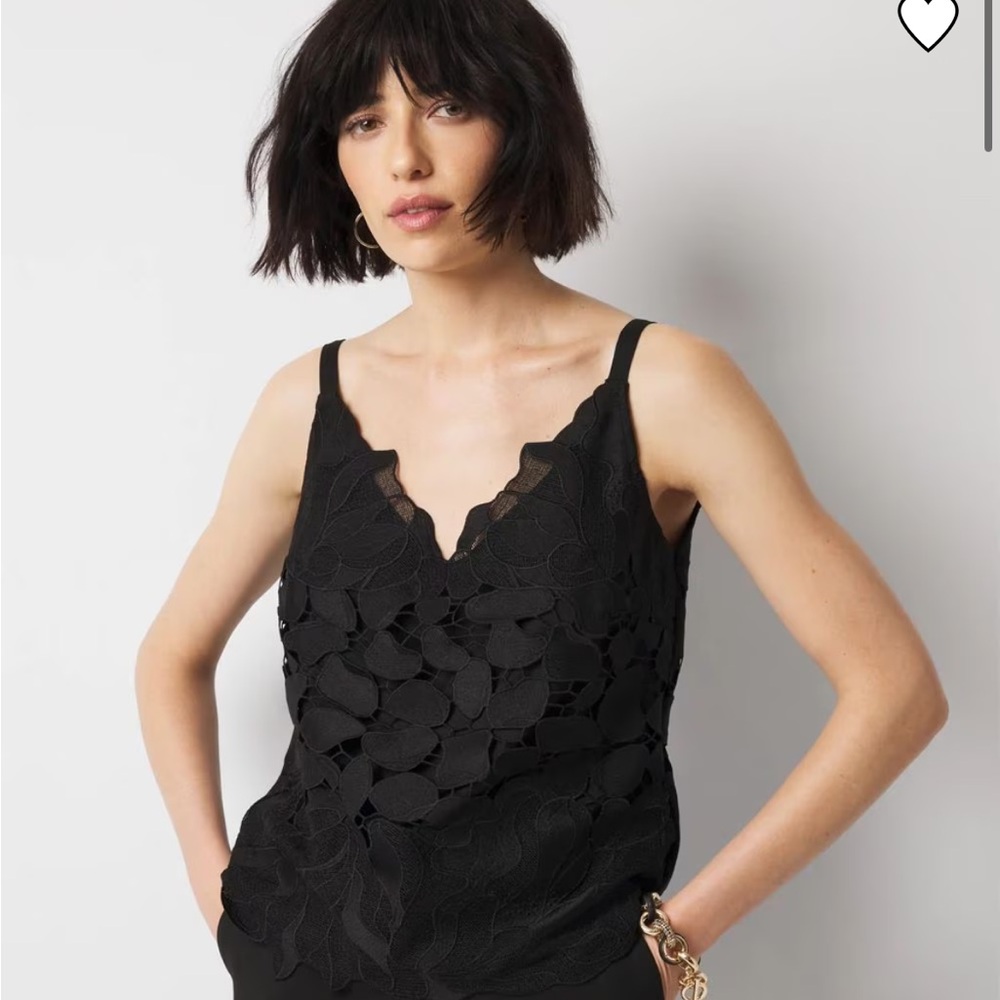 White House Black Market Elegant Black Floral  V-neck Lace Cami